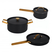 ARVET – Set, 3st kokkärl i mattsvart + mässing